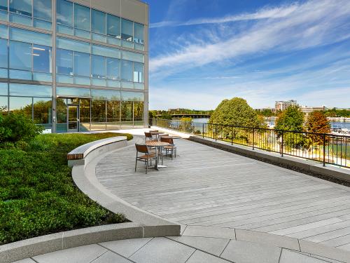 Roof garden with plant beds 